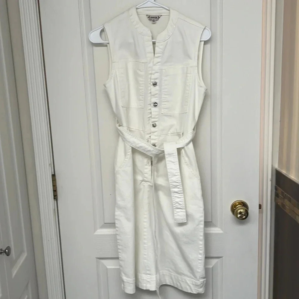 Nanette  Lepore Denim Short Sleeve Button Up Midi Dress | Size XS White